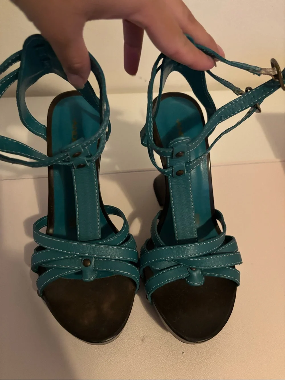 ANDREA FENZI Teal Strappy High Heel Sandals
